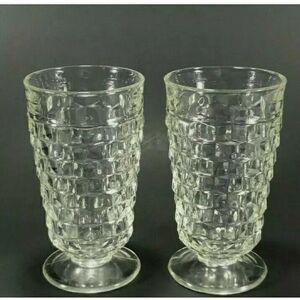 Whitehall Clear by Colony Stacked Cube Flared Iced Tea Footed Glasses Set of 2